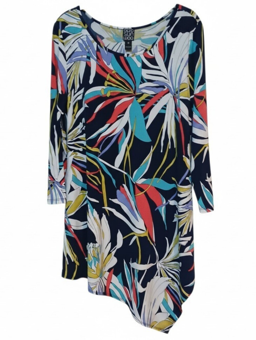 Clara Sun Woo -NWOT Asymmetrical Floral Tunic 3/4 Sleeve Scoop Neck, Size XS USA - Picture 2 of 10